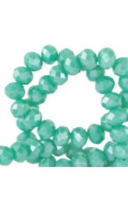 Faceted glass beads 3x2mm disc Erin green-pearl shine coating